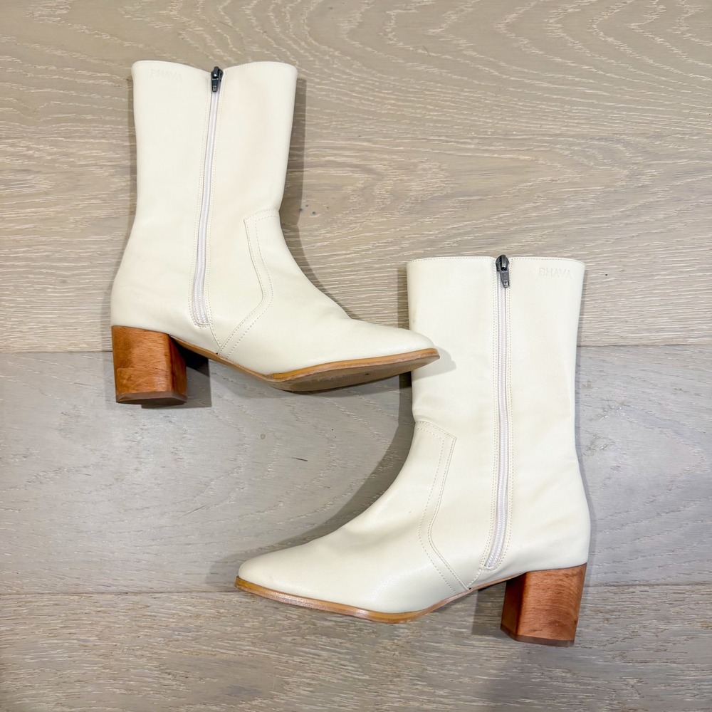 Bhava Square Toe Western Festival Boho Ivory Lauren Mid Rise Boot 7 or 37 - Picture 4 of 7